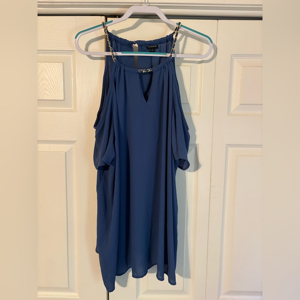 Torrid Blue Sheer Top with a Silver Chain